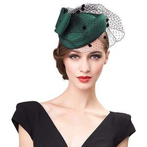 British Vintage Wool Felt Pillbox Hat Ladies Church Derby Winter 5477